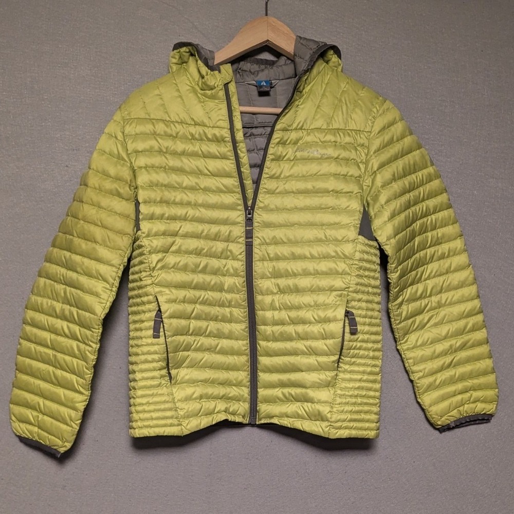 Eddie Bauer Kids Down Puffer Jacket Coat Sz 12 -‎ Large Neon Yellow Grey READ